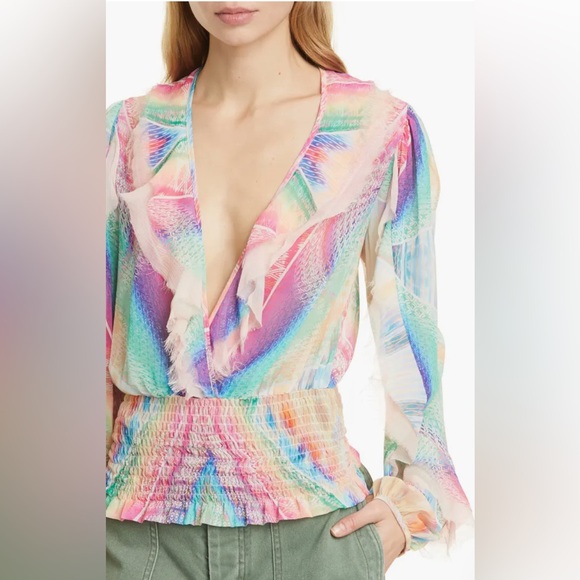 Le Superbe Good Vibrations Print Ruffle Blouse M - Picture 5 of 12